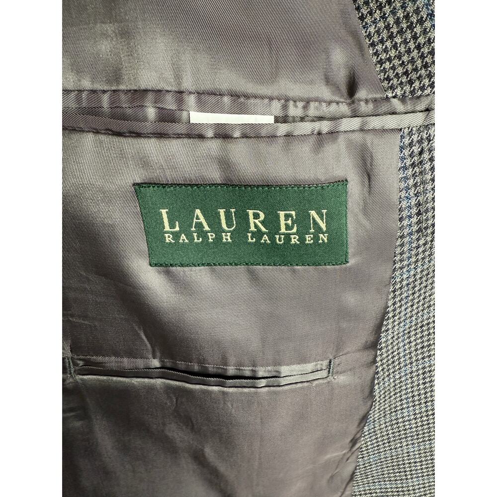 Ralph Lauren 50R Houndstooth Plaid 2 Button Blazer $350  Silk&Wool Jacket Gray - Picture 8 of 10